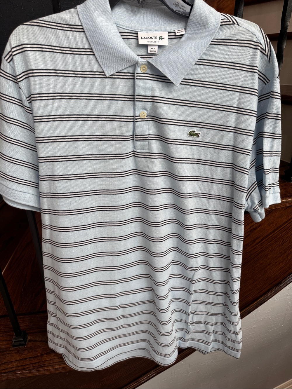 XXL Lacoste Light Blue Polo with Navy & White Stripes REGULAR FIT - Picture 6 of 9